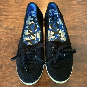 Black Eyelet Roxy Slip Ons